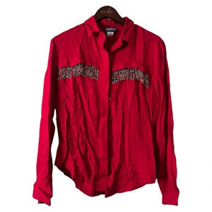 Red Rough Rider by Circle T Cowboy Shirt with Multicolor Beading- Size Medium
